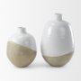69796 - Amos 20.5L x 20.5W x 31.9H White and Dark Beige Color Blocked Ceramic Floor Vase