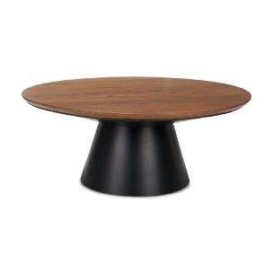 Mitchell 40.0L x 40.0W x 16.0H Black Metal Pedestal Base with Brown Wood Top Coffee Table