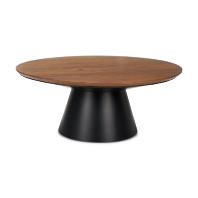 69907-AB - Mitchell 40.0L x 40.0W x 16.0H Black Metal Pedestal Base with Brown Wood Top Coffee Table