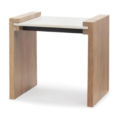 69910 - Athens Light Brown Wood w/ White Marble Accent Table