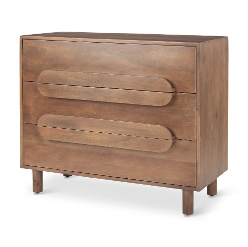 69941 - Astrid  36L x 17W x 30.3H Medium Brown Solid Wood 3 Drawer Cabinet