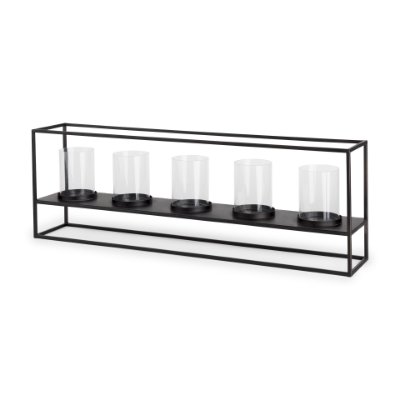 70042 - Cindy 5 Candle Matte Black Metal Hurricane Glass Tabletop Candle Holder