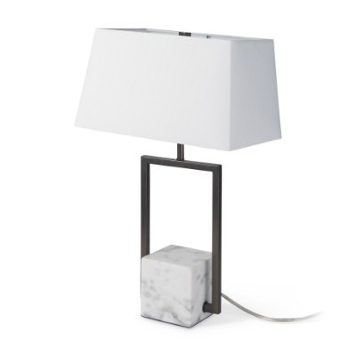 69701 - Peyton 14.0L x 9.0W x 26.2H Black Metal W/Marble Cube and White Shade Table Lamp