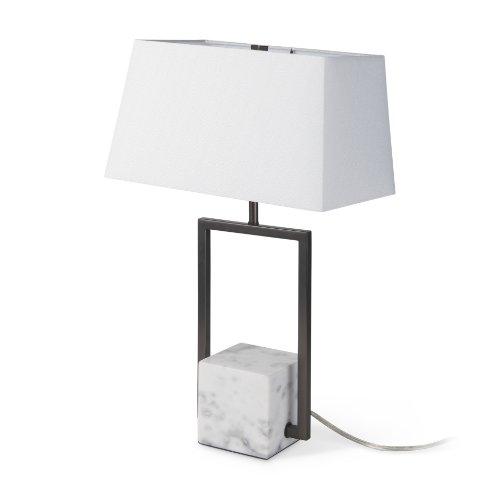 69701 - Peyton 14.0L x 9.0W x 26.2H Black Metal W/Marble Cube and White Shade Table Lamp