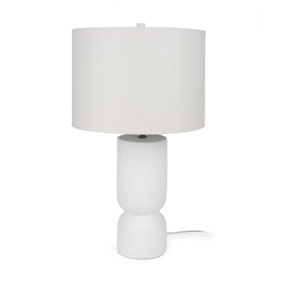 69707 - Everly  15.0L x 15.0W x 27.5H White Cement W/Beige Shade Table Lamp