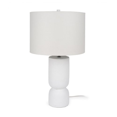 69707 - Everly  15.0L x 15.0W x 27.5H White Cement W/Beige Shade Table Lamp