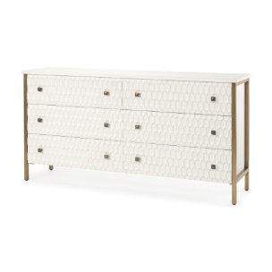 Savannah White Fir Veneer w/ Gold Metal Accents 6-Drawer Sideboard