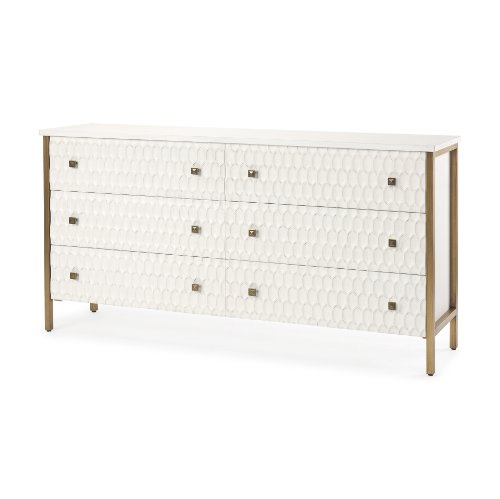 69759 - Savannah White Fir Veneer w/ Gold Metal Accents 6-Drawer Sideboard