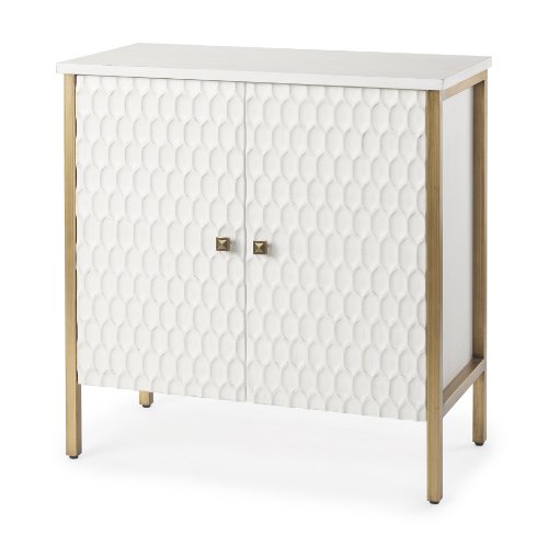 69760 - Savannah White Fir Veneer w/ Gold Metal Accent 2-Door Accent Cabinet