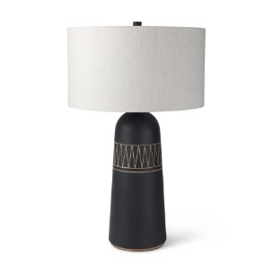 Javier 18.0L x 18.0W x 30.75H Black Base W/Cream Fabric Shade Table Lamp 