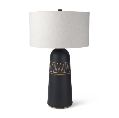69788 - Javier 18.0L x 18.0W x 30.75H Black Base W/Cream Fabric Shade Table Lamp 