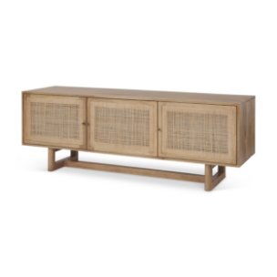 Grier 65" Light Brown Wood w/ Cane Media Console
