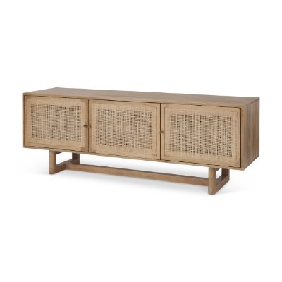 69896 - Grier 65" Light Brown Wood w/ Cane Media Console