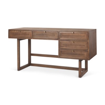 69898 - Grier 60" Medium Brown Solid Wood W/ Cane Office Desk
