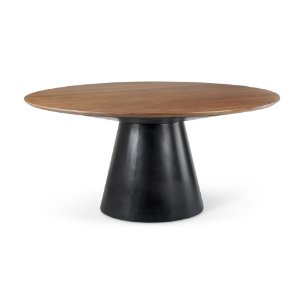 Mitchell 63"L x 63"W Pedestal Dining Table | Med Brown Wood & Black Metal | Seats 6