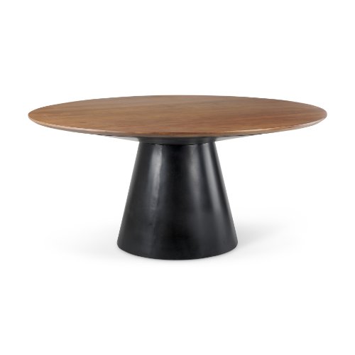 69893-AB - Mitchell Black Metal Pedestal Base with Brown Wood Top Dining Table 63.0L x 63.0W x 30.0H