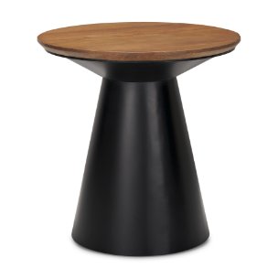 Mitchell 22.0L x 22.0W x 23.0H Black Metal Pedetal Base with Brown Wood Top Side Table