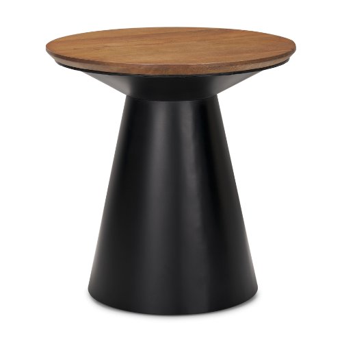 69908 - Mitchell 22.0L x 22.0W x 23.0H Black Metal Pedetal Base with Brown Wood Top Side Table