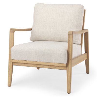 69990 - Raeleigh 28.0L x 34.1W x 34.4H Cream Fabric W/Light Brown Wood Accent Chair