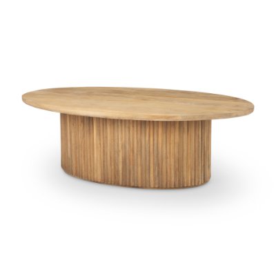 69876 - Terra 48L x 28W x 15H Light Brown Wood Oval Fluted Coffee Table