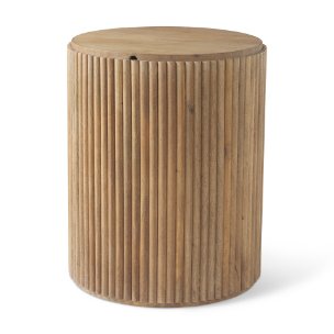 Terra 18L x 18W x 22H Light Brown Wood Fluted Round Side Table