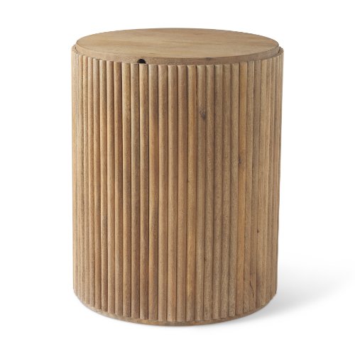 69882 - Terra 18L x 18W x 22H Light Brown Wood Fluted Round Side Table