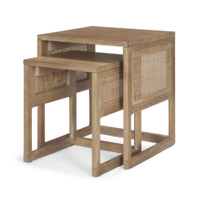 69900 - Grier Set of 2 Light Brown Solid Wood w/ Cane Nesting Accent Tables