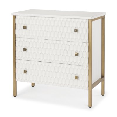 69758 - Savannah White Fir Veneer w/ Gold Metal 3-Drawer Accent Cabinet