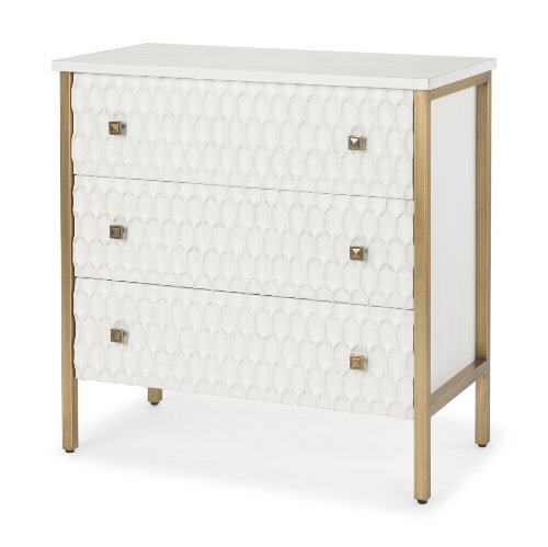 69758 - Savannah White Fir Veneer w/ Gold Metal 3-Drawer Accent Cabinet