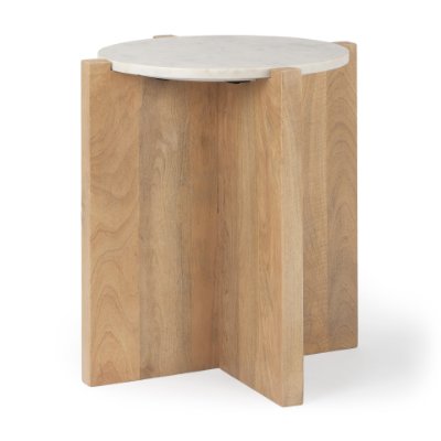 69914 - Bianca Wood and Marble Accent Table