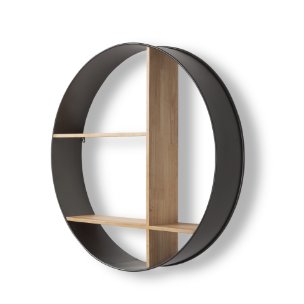 Hector 36.0L x 7.0W x 36.0H Brown Wood W/ Black Metal Round Wall Shelf