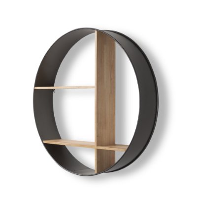 69732 - Hector 36.0L x 7.0W x 36.0H Brown Wood W/ Black Metal Round Wall Shelf