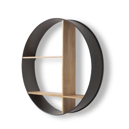69732 - Hector 36.0L x 7.0W x 36.0H Brown Wood W/ Black Metal Round Wall Shelf