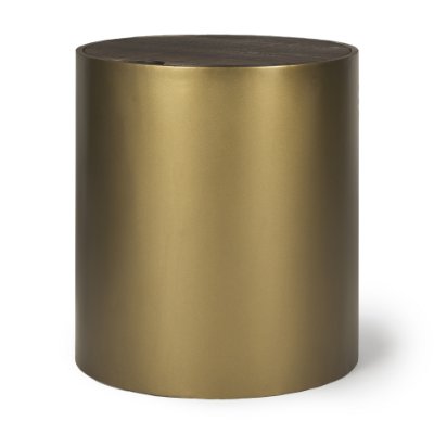 70241 - Eclipse Antique Brass Metal Drum Base w/ Dark Brown Wood Top End/Side Table