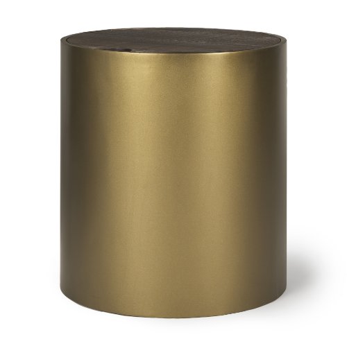 70241 - Eclipse Antique Brass Metal Drum Base w/ Dark Brown Wood Top End/Side Table