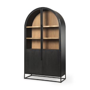 Sloan 47.5W x 85.5H Black Wood W/Black Metal Frame Arch Cabinet