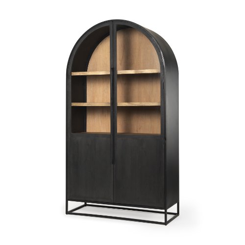 69885 - Sloan 47.5W x 85.5H Black Wood W/Black Metal Frame Arch Cabinet