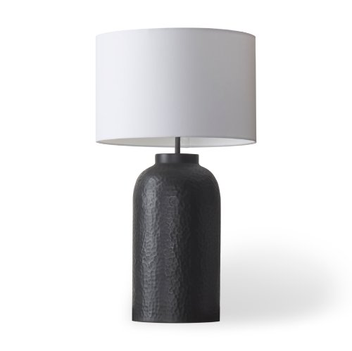 70056 - Leo 18.0L x 18.0W x 31.0H Black Hammered W/White Fabric Shade Table Lamp
