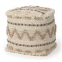67585 - Caela Beige/Brown Wool, Cotton and Felt Popcorn Stitch Square Pouf 