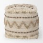 67585 - Caela Beige/Brown Wool, Cotton and Felt Popcorn Stitch Square Pouf 