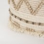 67585 - Caela Beige/Brown Wool, Cotton and Felt Popcorn Stitch Square Pouf 