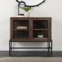 69290 - Arelius 36L x 18W x 32H Medium Brown Wood, Black Metal Base w/ 2 Glass Doors Accent Cabinet