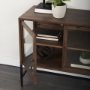 69290 - Arelius 36L x 18W x 32H Medium Brown Wood, Black Metal Base w/ 2 Glass Doors Accent Cabinet
