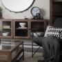 69293 - Arelius 70L x 18.75W x 32H Medium Brown, Black Metal Base w/ 4 Glass Door Cabinets Sideboard