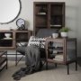 69299 - Arelius 36L x 18.75W x 63H Medium Brown Wood W/ Black Metal Base Display Cabinet