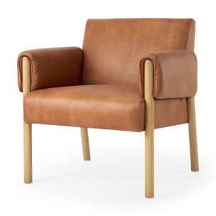Ashton Brown Vegan Leather w/ Light Wood  Accent Chair 