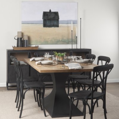 69847-AB - Maxton Light Brown Wood w/ Dark Gunmetal Iron Metal Dining Table