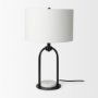69702 - Sarah 15.0L x 10.0W x 22.2H Arched Black Metal W/Marble Cube and White Shade Table Lamp