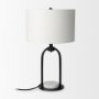 69702 - Sarah 15.0L x 10.0W x 22.2H Arched Black Metal W/Marble Cube and White Shade Table Lamp