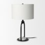 69702 - Sarah 15.0L x 10.0W x 22.2H Arched Black Metal W/Marble Cube and White Shade Table Lamp